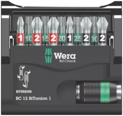 Wera Bit-Check 1/4" Hex Shank Mixed BiTorsion Diamond-Coated Screwdriver Bit Set 12 Pieces -Premium Tools 754FP A2